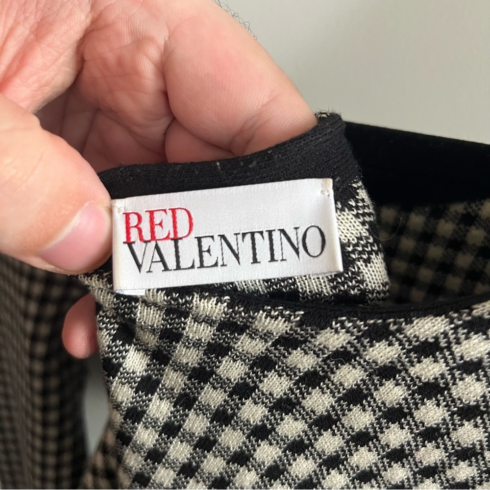 Red Valentino Long Sleeve Houndstooth Fit & Flare Stretch Dress - Picture 8 of 8